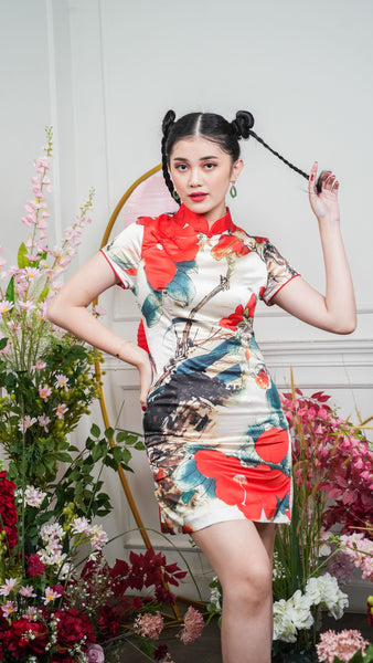 MF202250 Red Floral Cheongsam Dress - LEZONE SIGNATURE