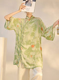 Silk Averi Sweet Mind Embroidery Qipao Cheongsam Top - Green